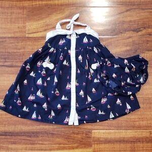 Janie and Jack EUC 12-18 months navy blue haulter dress with sailboat print